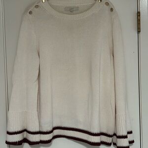 LOFT Ivory Sweater with Burgundy Trim